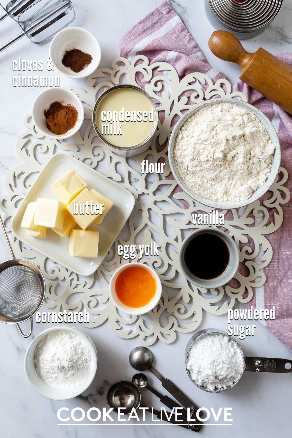 Ingredients to make alfajores peruanos on the table.