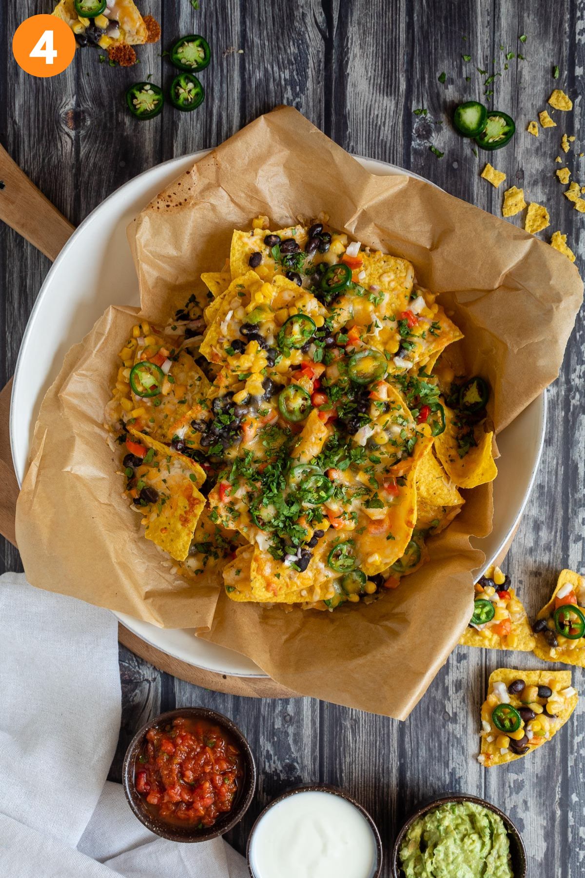 Baked black bean nachos with melted cheese. 