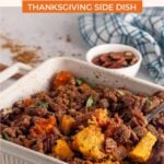 Pin for pinterest graphic with image of casserole and text on top.