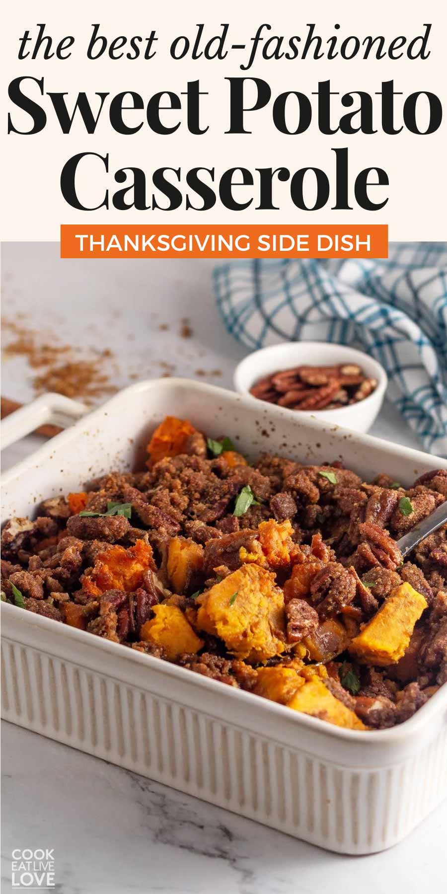 Pin for pinterest graphic with image of casserole and text on top.