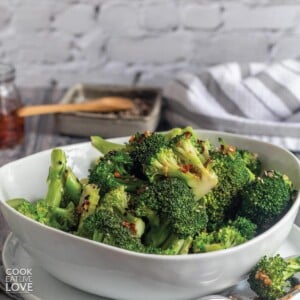 Broccoli and ginger on plate.