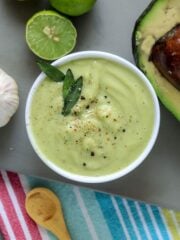 Avocado and lime sauce in a bowl.