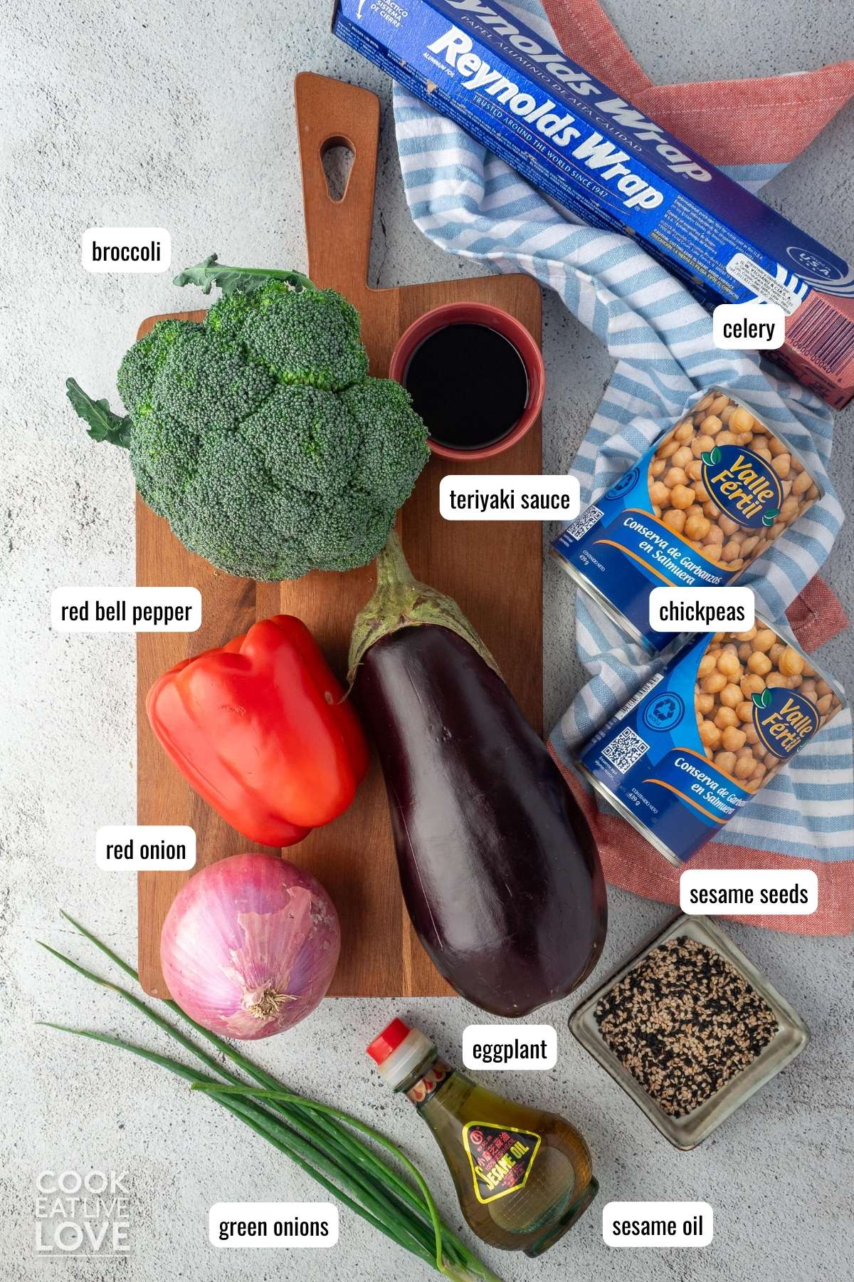 Ingredients to make baked veggies in foil.