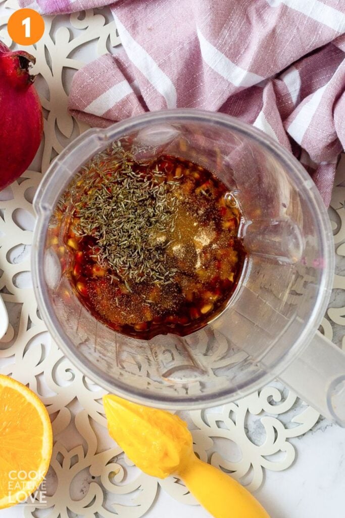 Ingredients in a blender on countertop