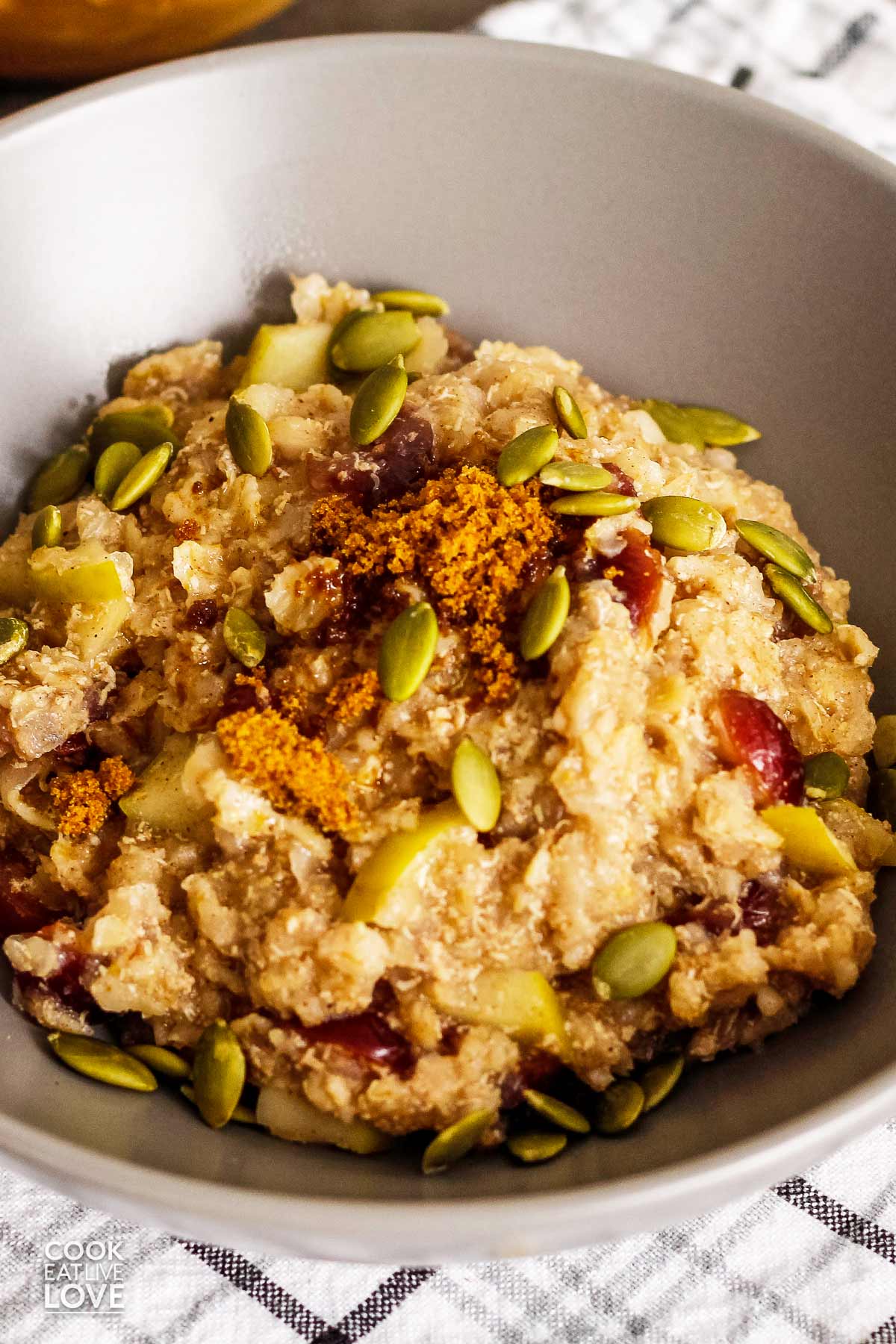 Close up of healthy quinoa porridge in a bowl.