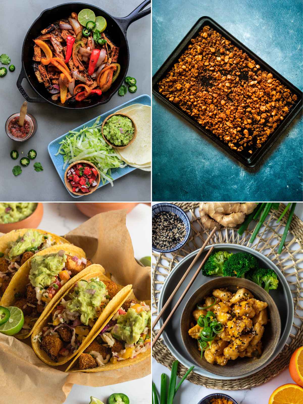 A collage of recipes made with tofu.