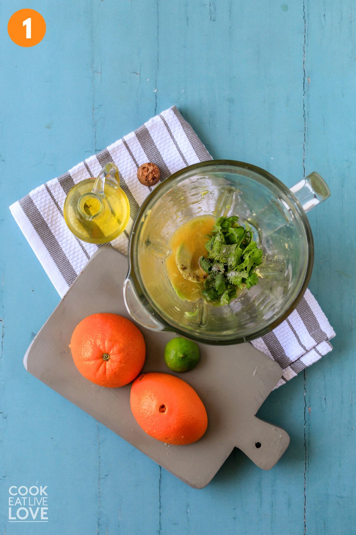 Ingredients to make avocado dressing in the blender
