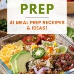 Pin for pinterest graphic with collage of vegetarian meal prep recipes.