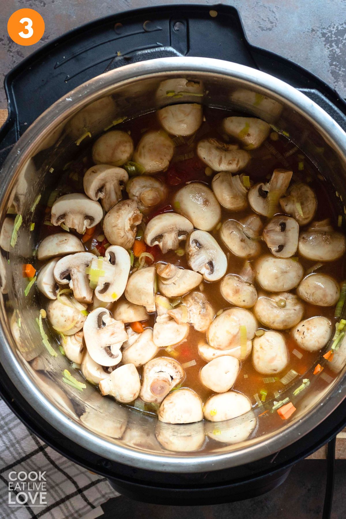 Broth added to the pot.