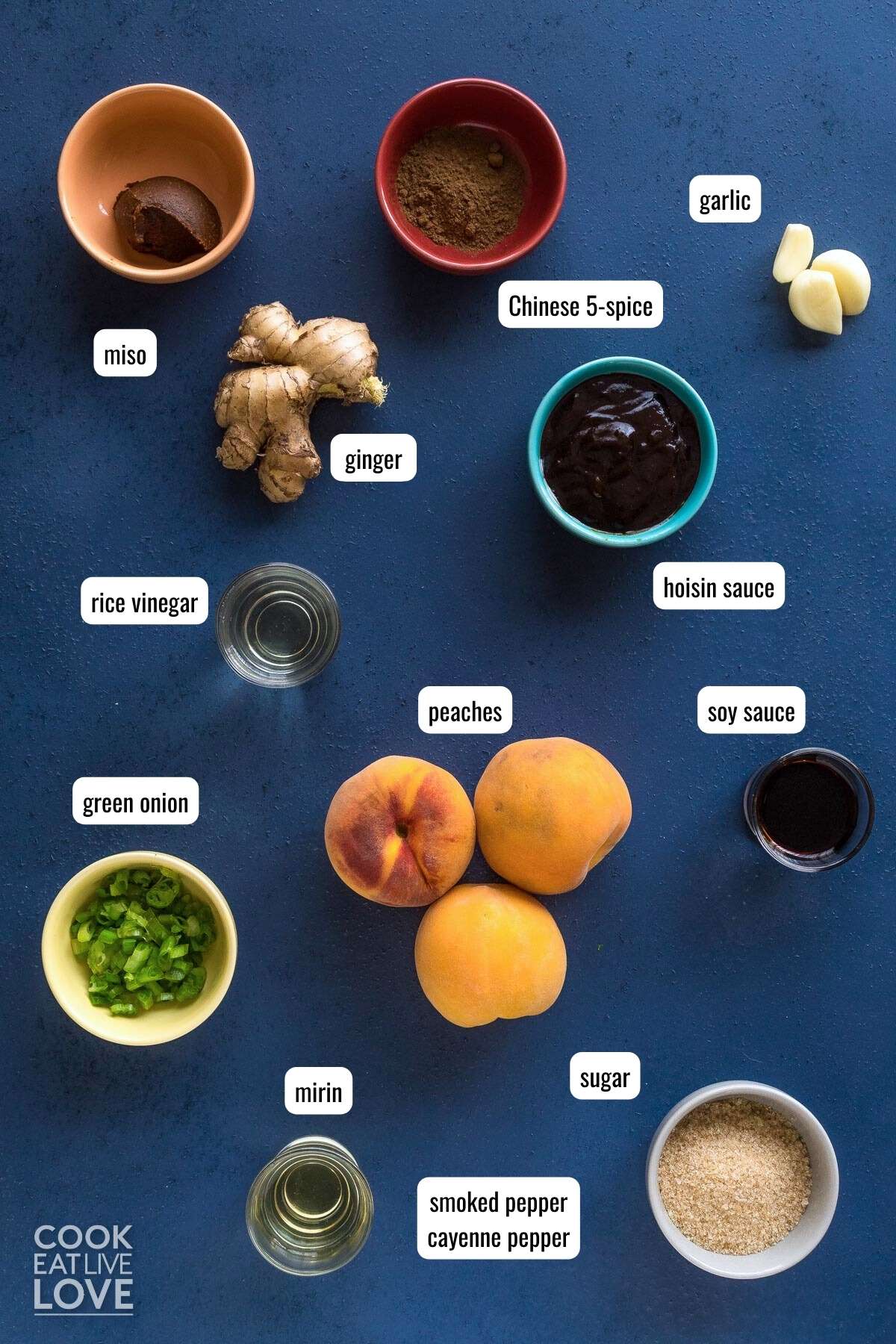 Ingredients needed to make peach bbq sauce.