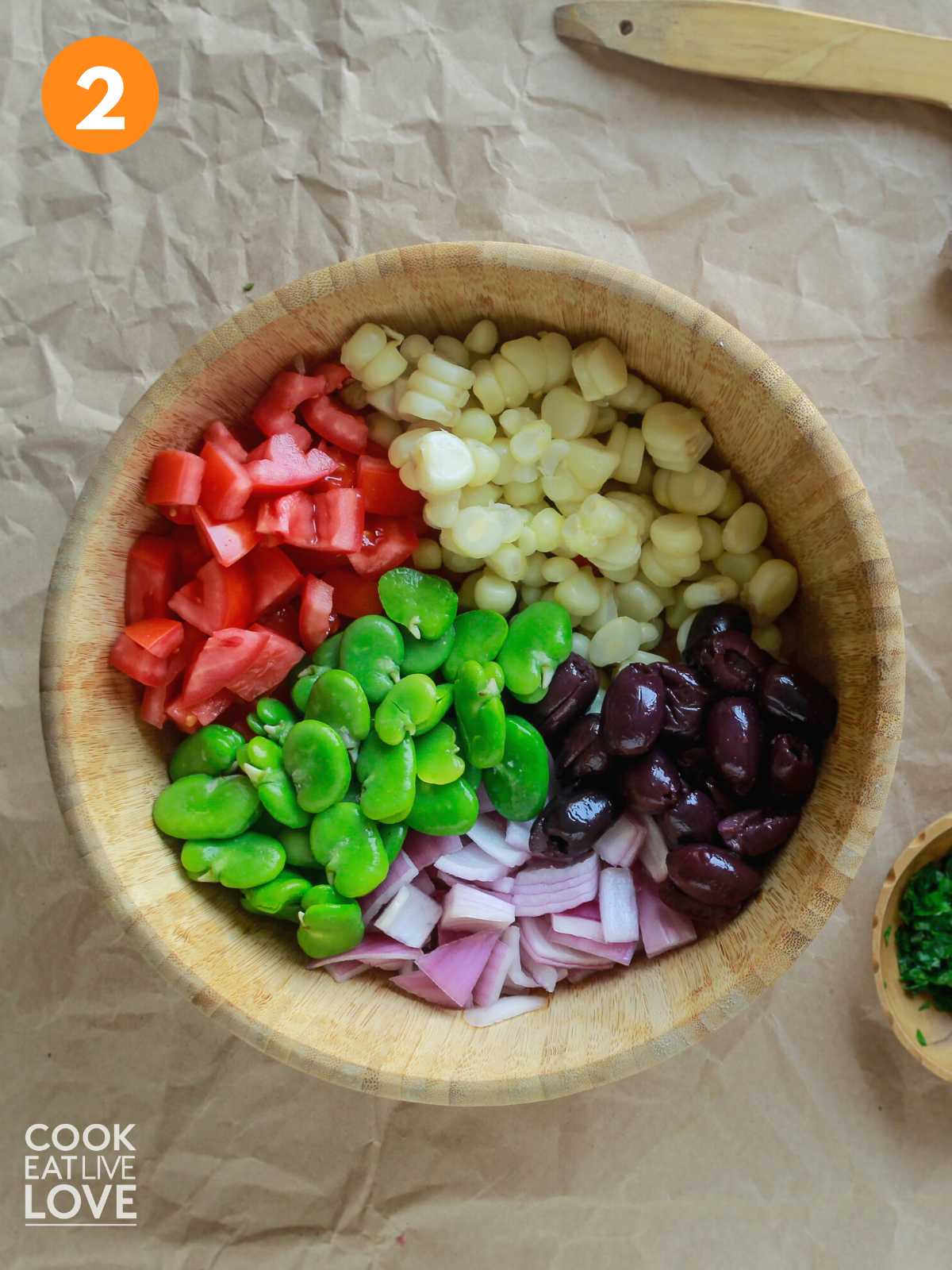 Ingredients in peruvian salad in a bowl.