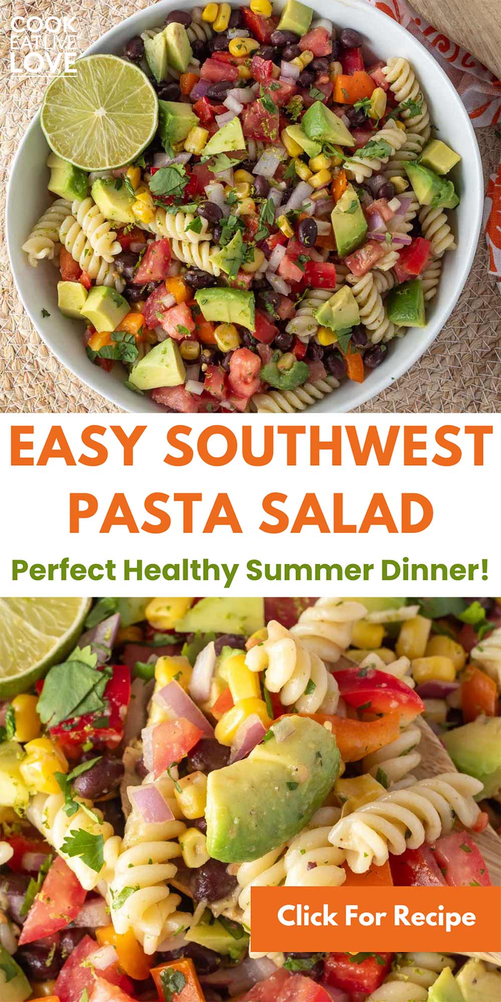 Pin for pinterest graphic with multiple images of pasta salad and text