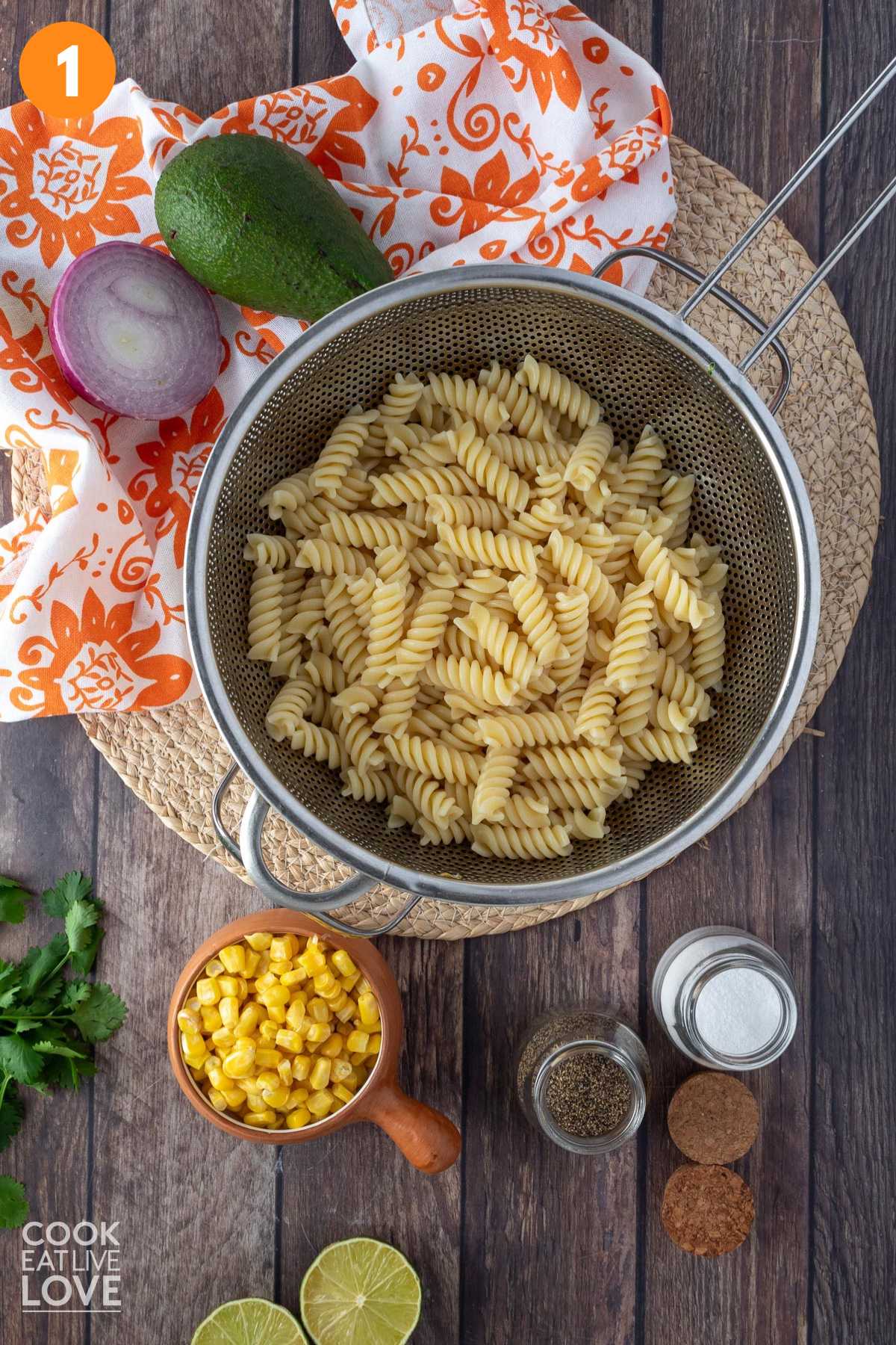 Pasta cooking in a pot.