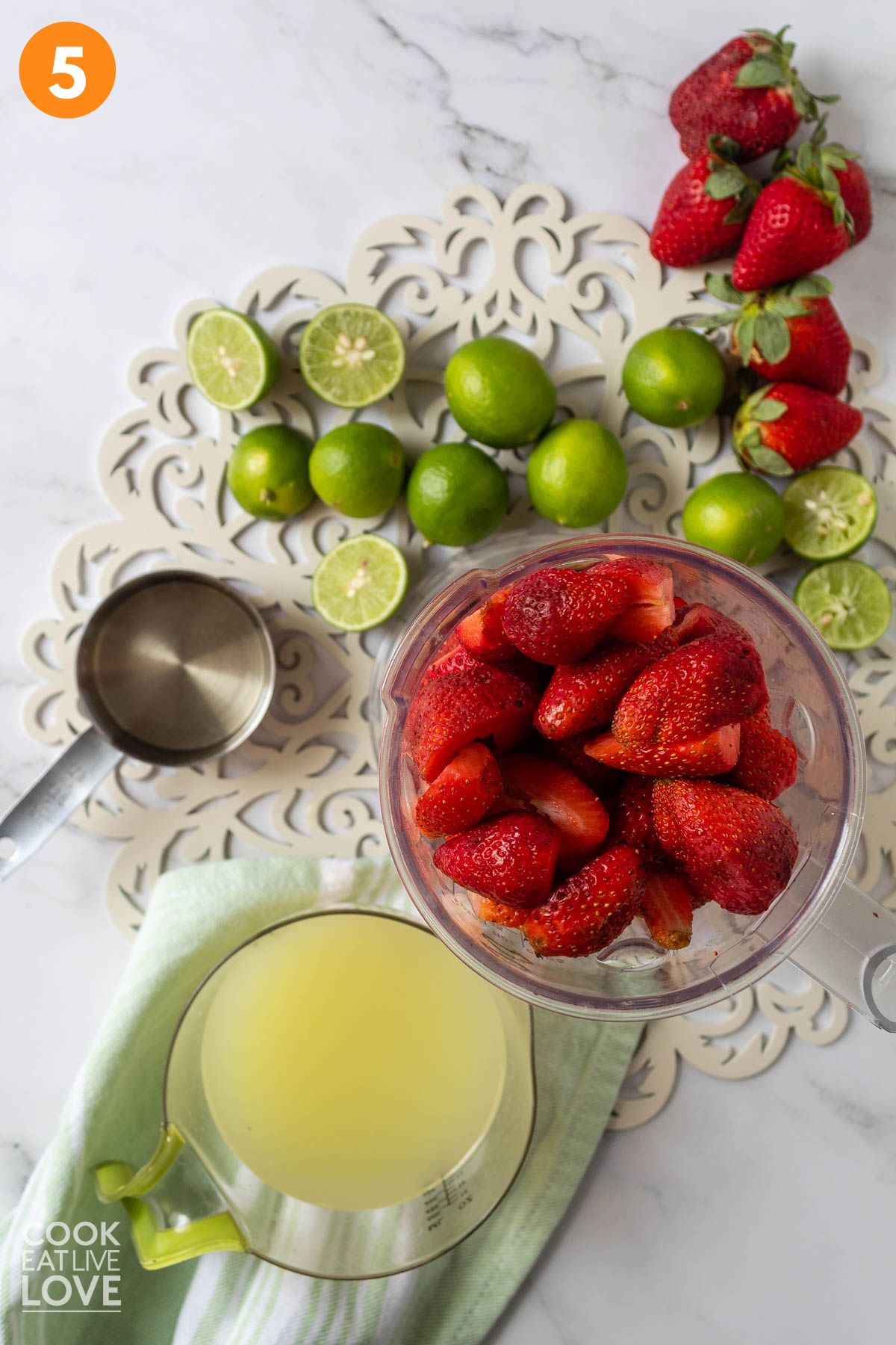 Strawberries in a blender.
