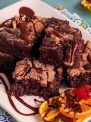 Plate of brownies on a table