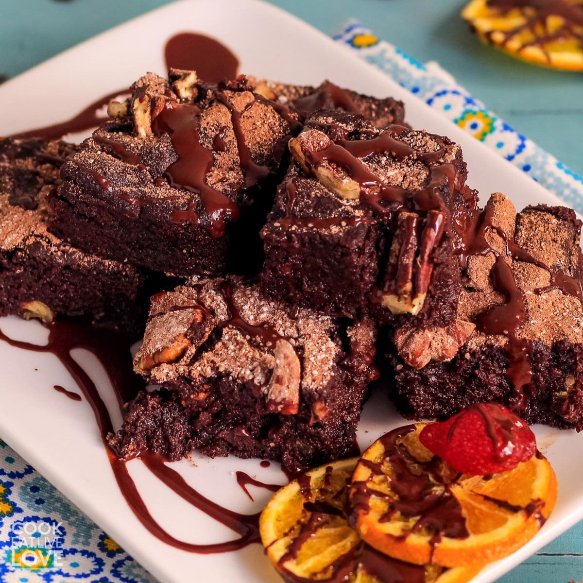 Plate of brownies on a table