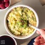 Savory oats in a bowl for breakfast