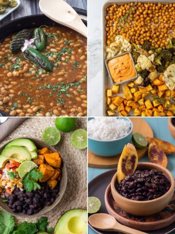A collage of vegetarian bean recipes.
