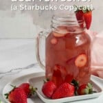 Pin for pinterest graphic with image of strawberry drink in a glass with text on top.