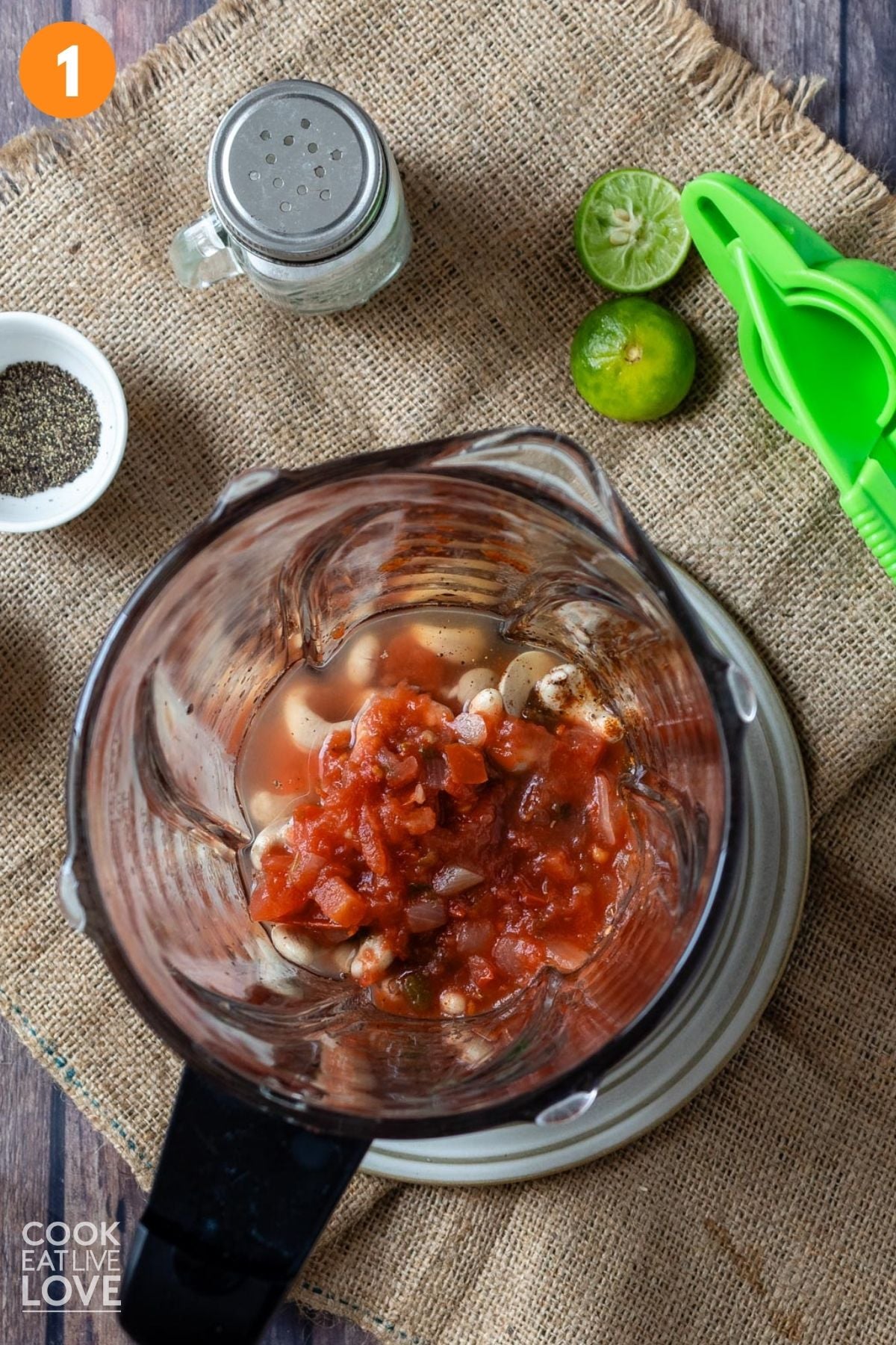Cashews and other ingredients in a blender to make the dressing. 