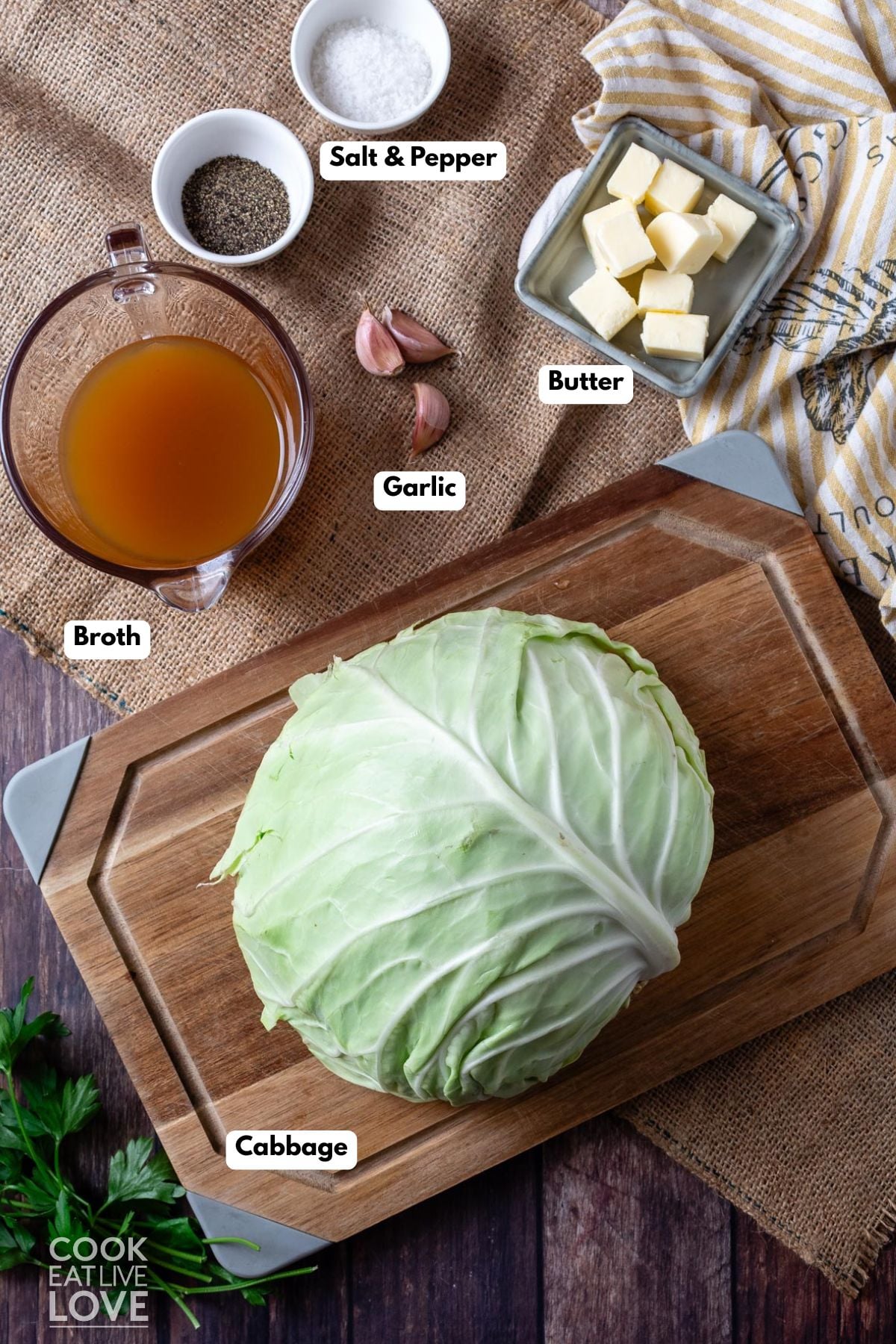 Ingredients needed to make cabbage in the instant pot.