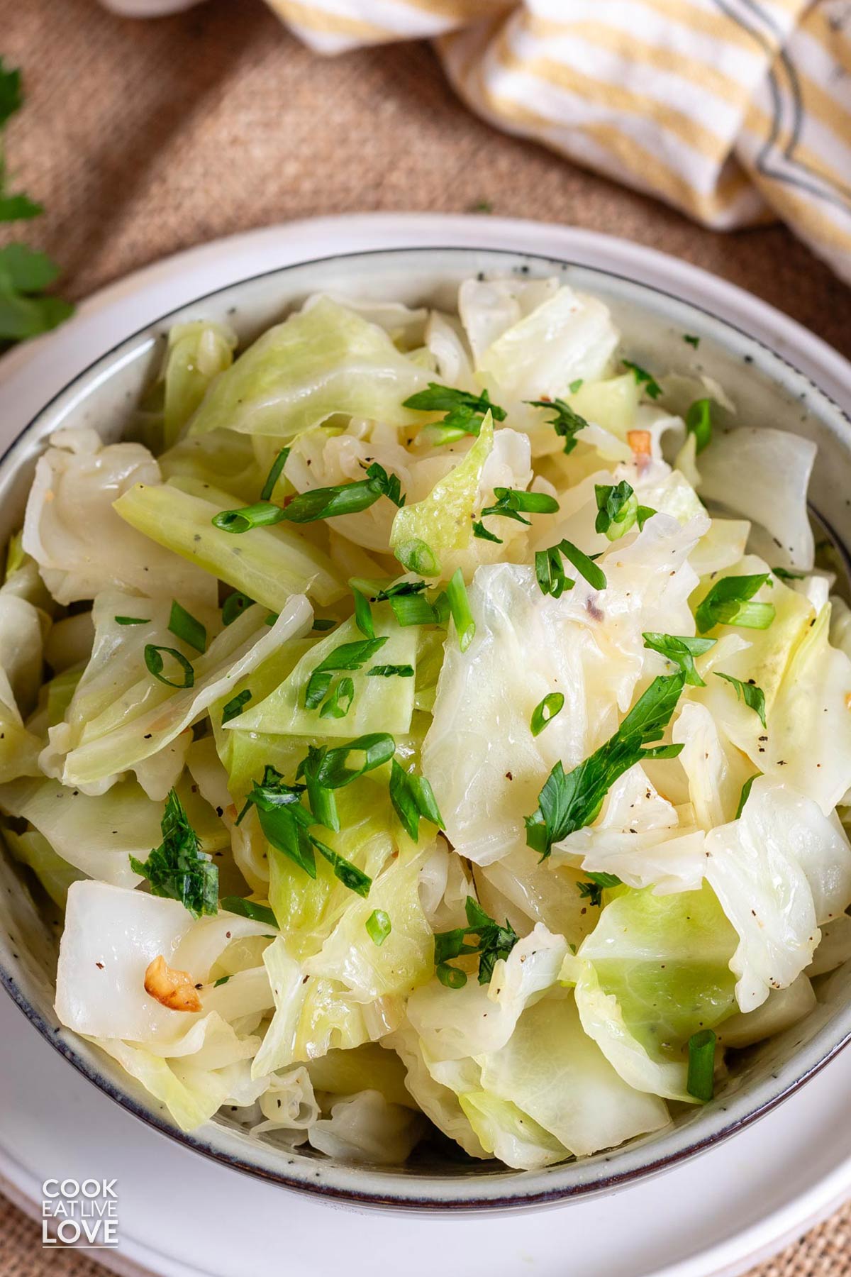 A close up of Instant pot cabbage in a bowl.