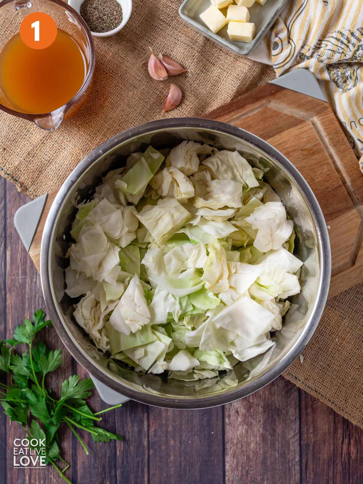 Chopped cabbage in the liner of the Instant Pot.