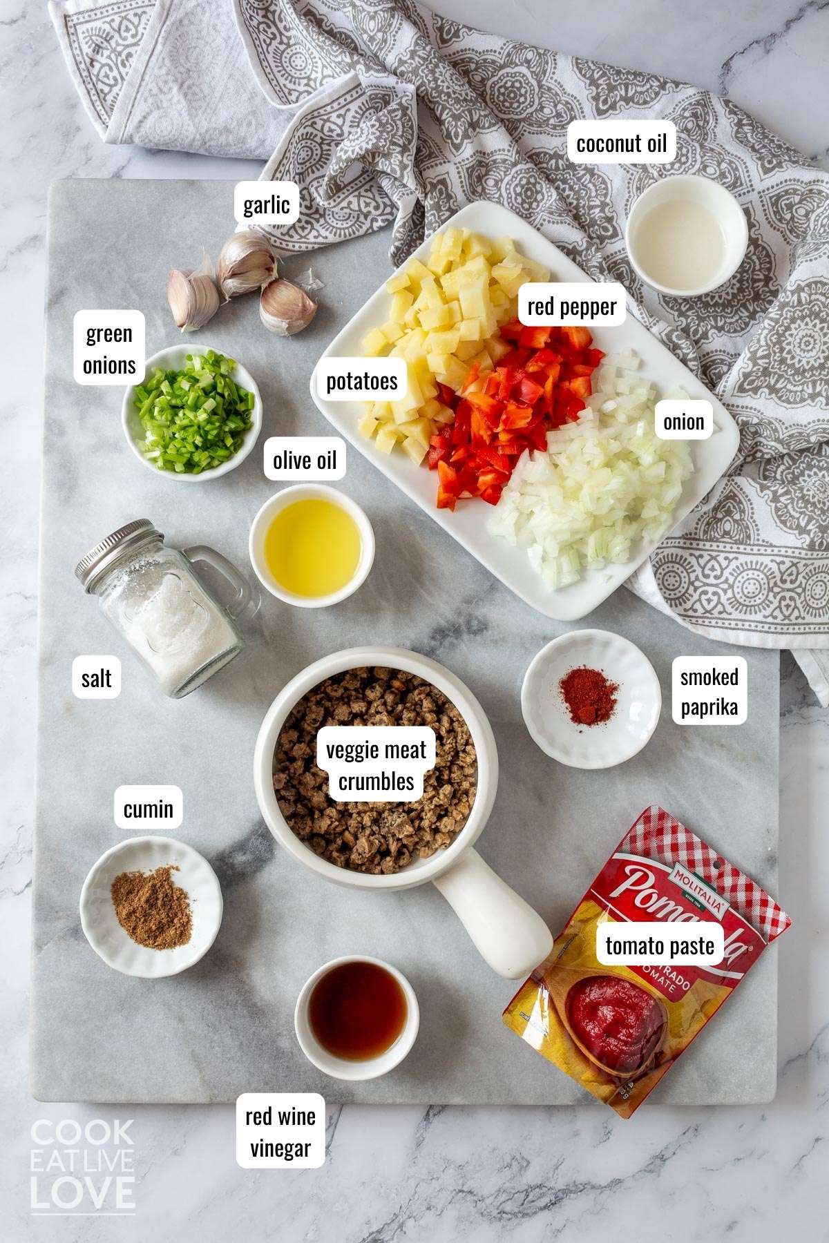 Ingredients to make vegan empanadas on the table before making the recipe.
