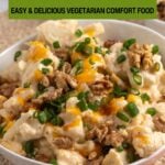 Pin for pinterest graphic with image of cauliflower casserole and text on top.