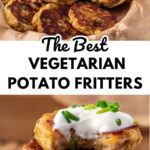 Mashed potato fritters pin for pinterest with images and text on top.