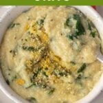 Pin for pinterest graphic with vegan grits image and text on top.