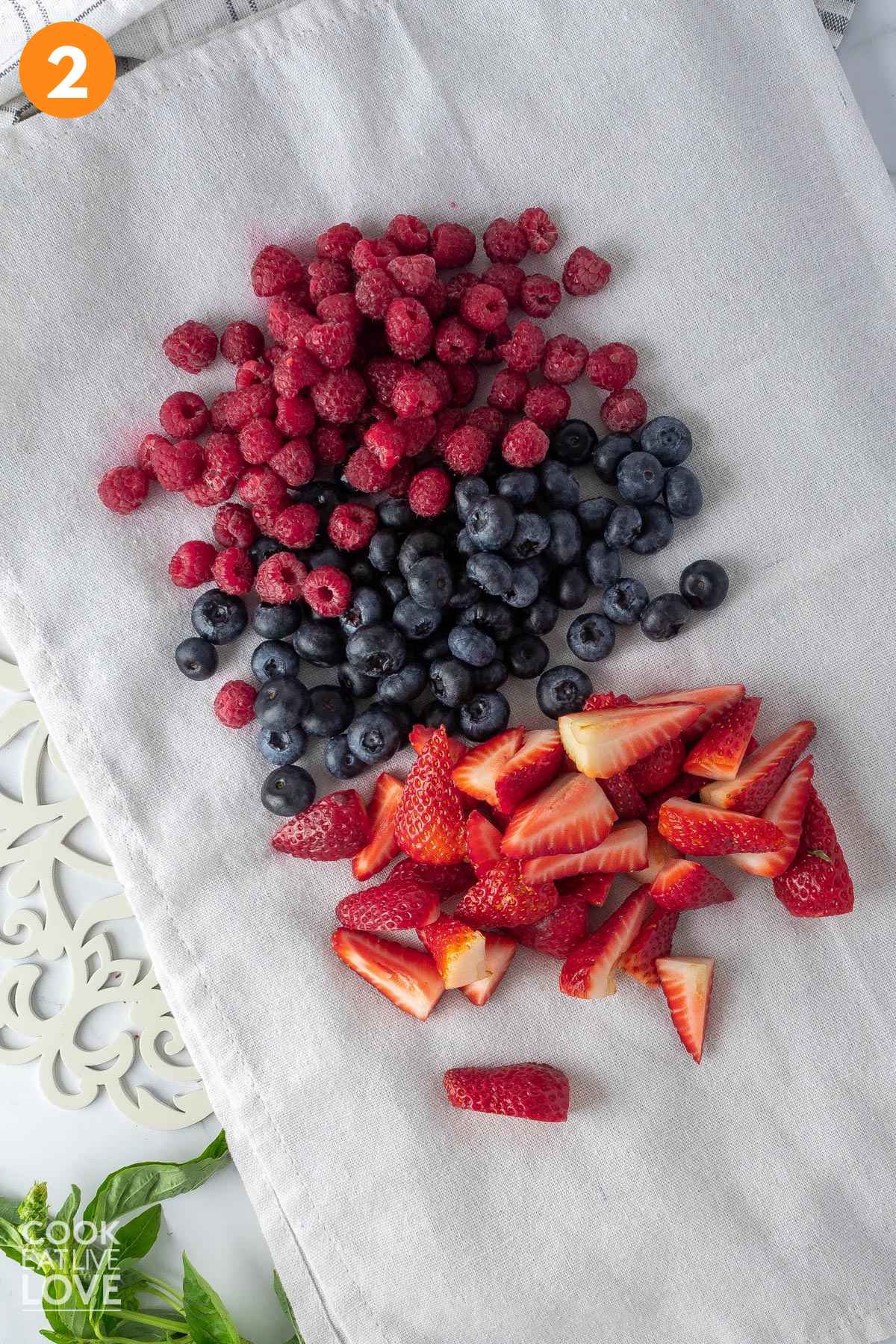 Berries on a towel drying.