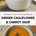 Pin for pinterest graphic with image of soup and text on top.