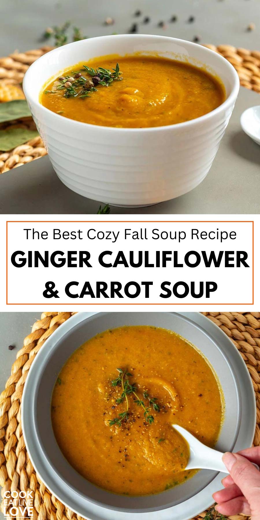 Pin for pinterest graphic with image of soup and text on top.