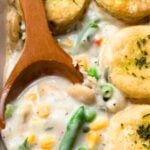 Pin for pinterest graphic with image of vegan pot pie and text on top.