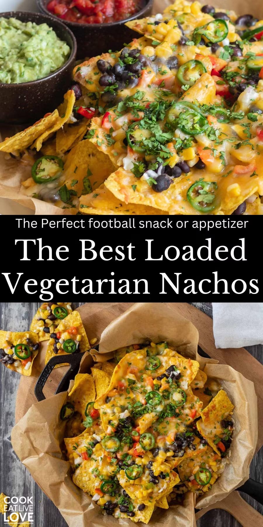 Pin for pinterest graphic with images of nachos and text on the top.