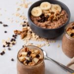 Pin for pinterest graphic with image of banana overnight oats with text on top.