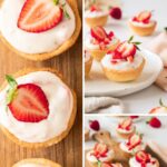 Pin for pinterest graphic with images of strawberry tarts and text on top.