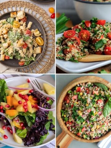 A collage of four summer salad recipes.