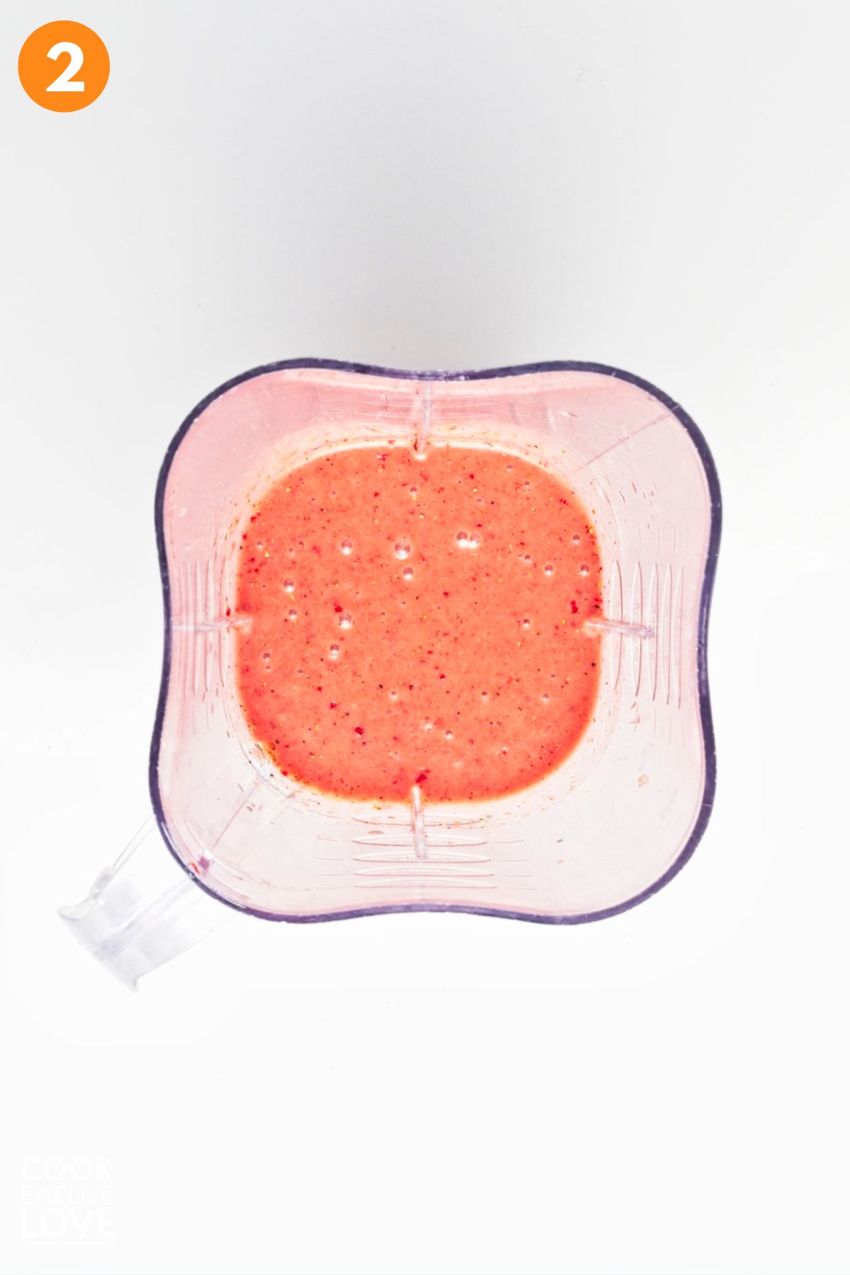 Strawberry vinaigrette after it's blended in the pitcher.