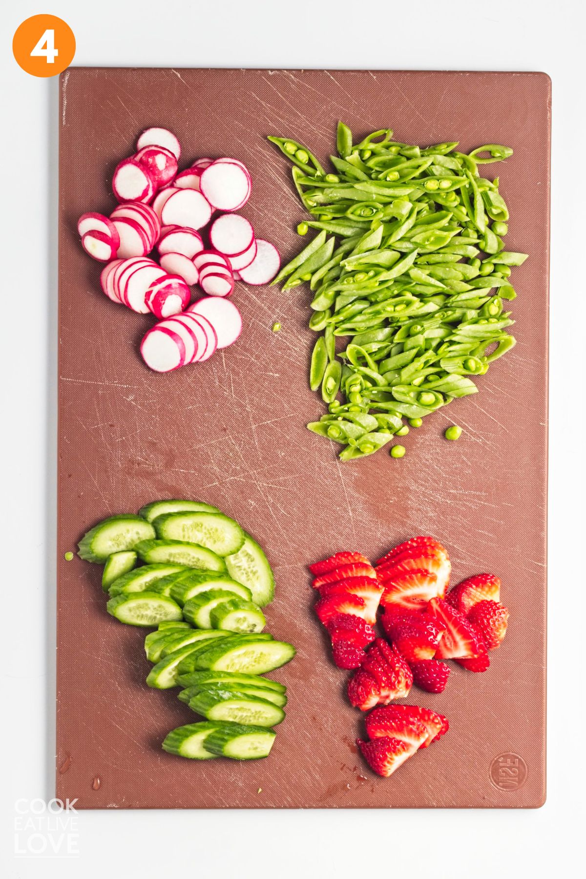 Vegetables chopped on a cutting board. 