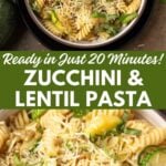 Pin for pinterest graphic with images of pasta dish and text on top.