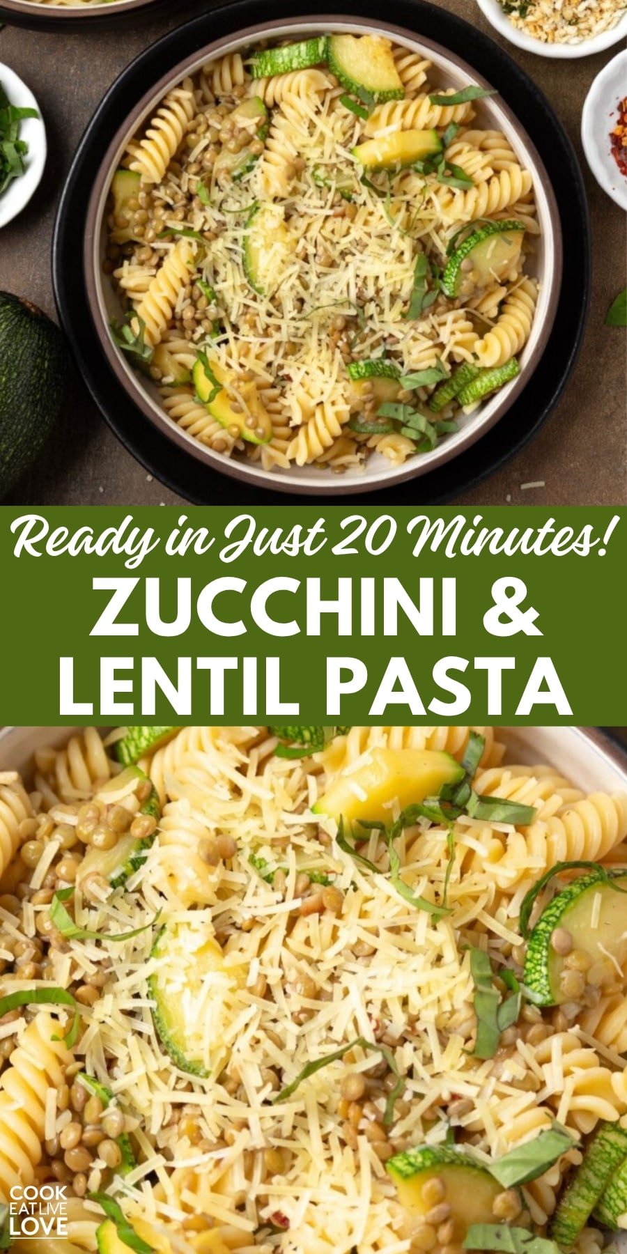 Pin for pinterest graphic with images of pasta dish and text on top.