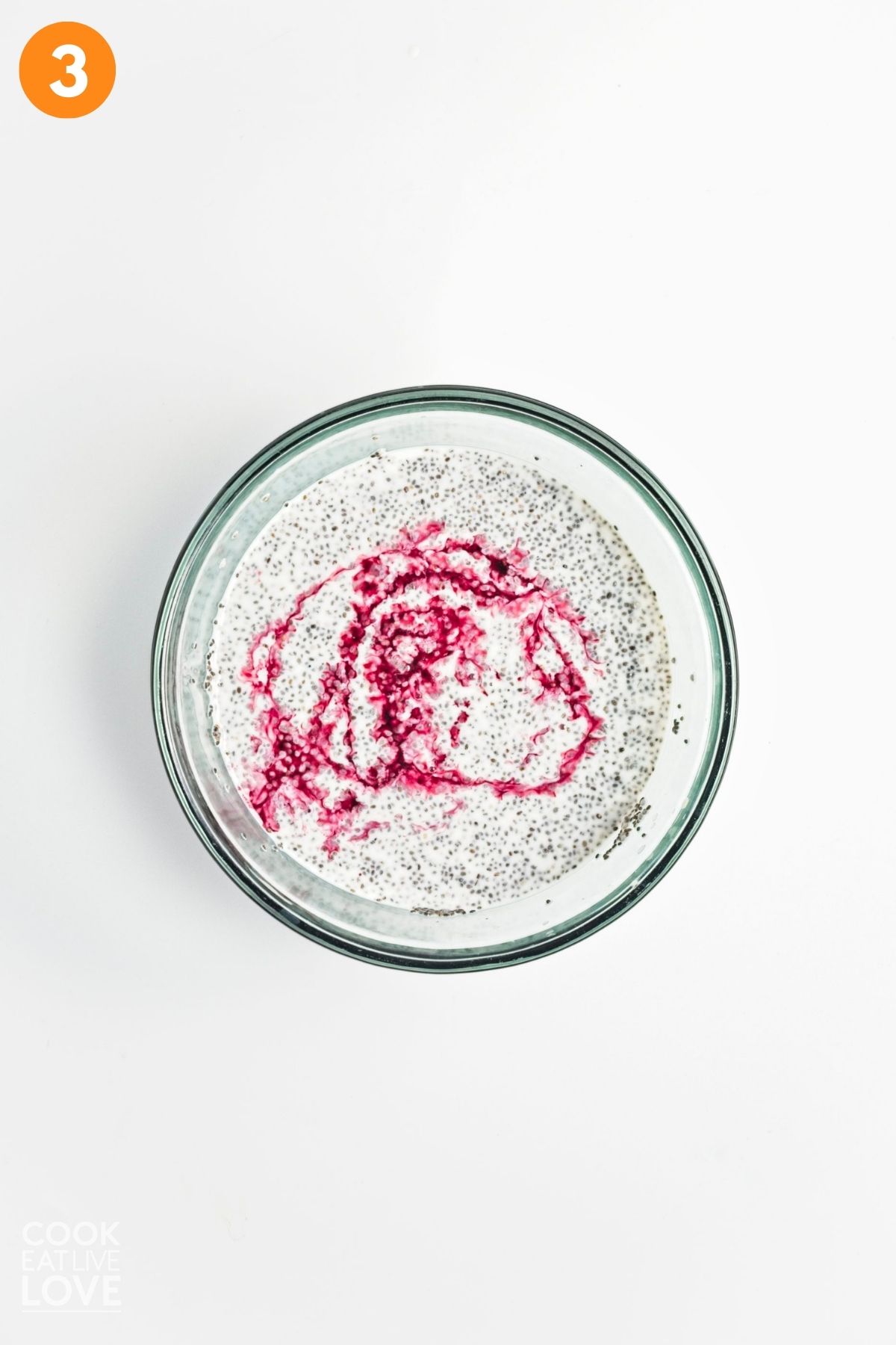 Juices from the cooked cherries added to the milk and chia mixture. 