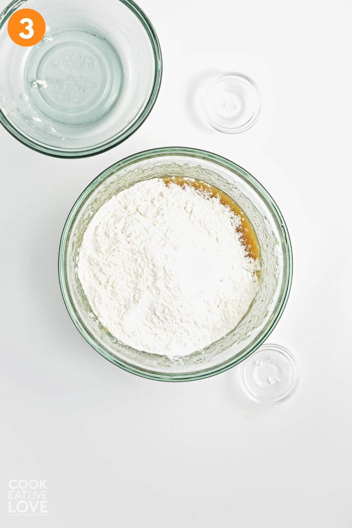 Dry ingredients added to the wet. 