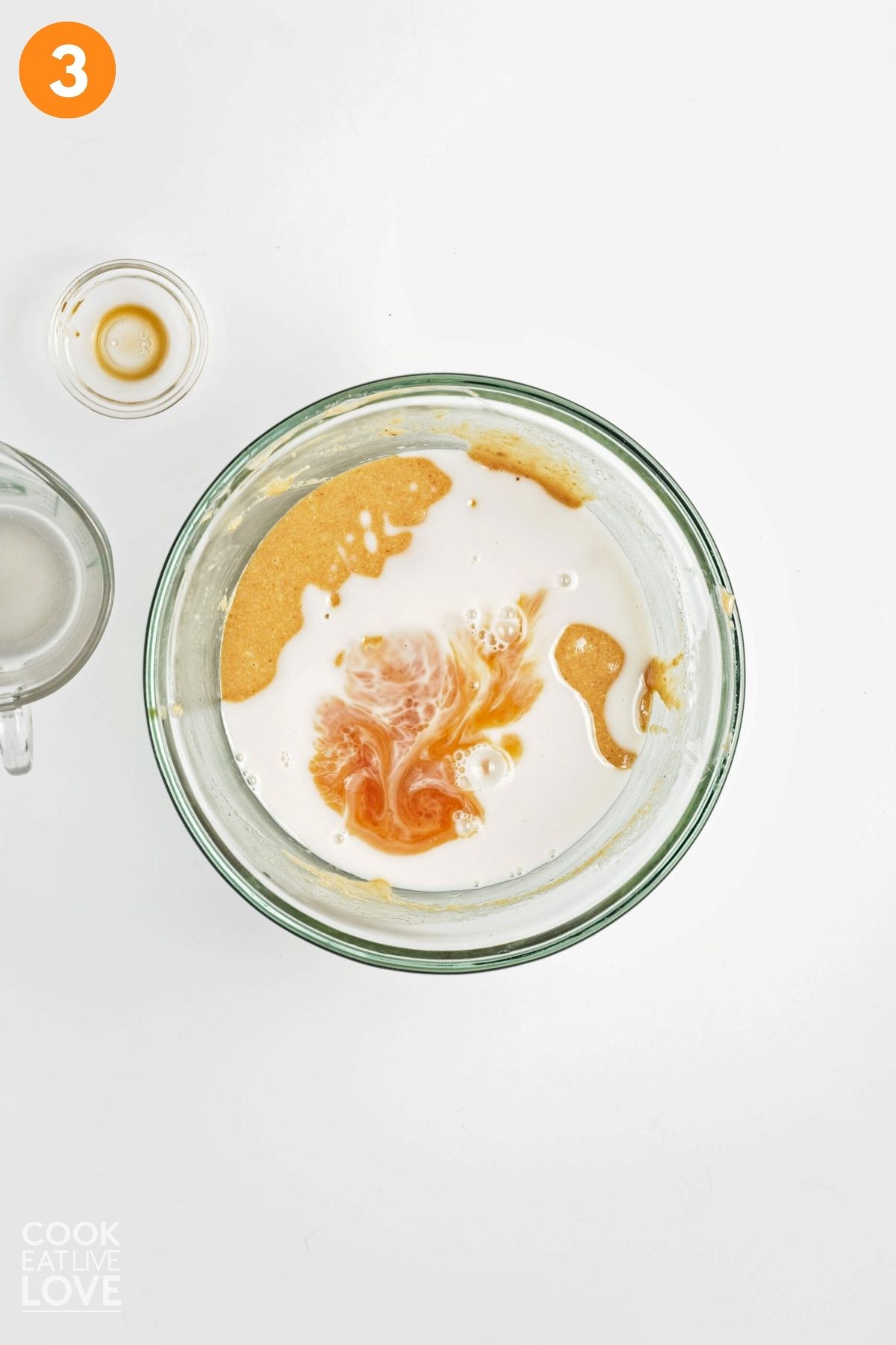 Milk added to the peanut butter mixture. 