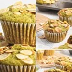 Pin for pinterest graphic with images of matcha muffins and text on top.