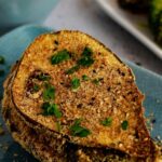 Pin for pinterest graphic with crispy eggplant image and text on top.