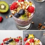 Pinterest graphic with images of breakfast parfaits with text on top.