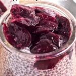 Pin for pinterest graphic with images of cherry chia pudding with text on top.